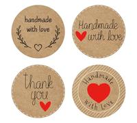 300 PCS Handmade with Love Stickers, Round Baking Kraft Stickers Self-Adhesive Label, Sticky Labels for Baking Gift Bags for Birthday Christmas