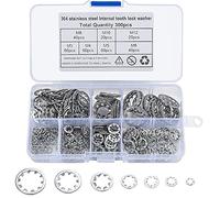 300 Pcs Internal Star Tooth Lock Washers, 304 Stainless Steel Starlock Washer, Quick Speed Push On Speed Clips Fasteners Locking Washers Assortment - M3/M4/M5/M6/M8/M10/M12
