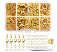 300 Pcs Jewellery Clasps Set, with Lobster Clasps Jump Rings, Crimp Ends, Chain Extender, Jump Ring Opener and Tweezer, Bracelet Clasps Necklace Clasps for Jewellery Making DIY Craft (Gold)