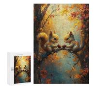 300 PCS Jigsaw Autumn Squirrel Pair Jigsaws for Adults Puzzle Stress Reliever Parent-child Interaction Unique Birthday And Xmas Gifts 300 PCS