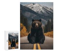 300 PCS Jigsaw Bear on Road with Mountain Adult Jigsaw Puzzles For Family Fun Parent-child Interaction Gifts for Friends And Family 300 PCS