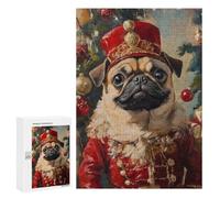 300 PCS Jigsaw Christmas Pug in Red Uniform Jigsaws for Adults Puzzle Stress Reliever Parent-child Interaction Unique Birthday And Xmas Gifts 300 PCS