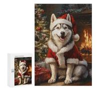 300 PCS Jigsaw Christmas Siberian Husky Portrait Jigsaws for Adults Puzzle Stress Reliever Parent-child Interaction Unique Birthday And Xmas Gifts 300 PCS