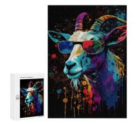 300 PCS Jigsaw Colorful Goat Sunglasses Art Print-1 Jigsaw Puzzles for Adults Family Activities Help The Brain Exercise Deal As Gifts for The Whole Family 300 PCS