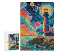 300 PCS Jigsaw Colorful Lighthouse Coastal Scene -1 Jigsaws for Adults Puzzle Stress Reliever Parent-child Interaction Unique Birthday And Xmas Gifts 300 PCS