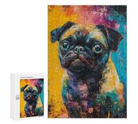 300 PCS Jigsaw Colorful Pug Painting Artwork Jigsaws for Adults Puzzle Stress Reliever Parent-child Interaction Unique Birthday And Xmas Gifts 300 PCS