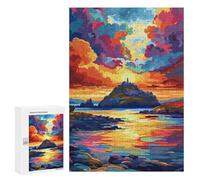 300 PCS Jigsaw Colorful Sunset Island Scene Jigsaw Puzzles for Adults Family Activities Help The Brain Exercise Deal As Gifts for The Whole Family 300 PCS