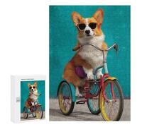 300 PCS Jigsaw Corgi Riding Trike Art Print Jigsaw Puzzles for Adults Family Activities Help The Brain Exercise Deal As Gifts for The Whole Family 300 PCS
