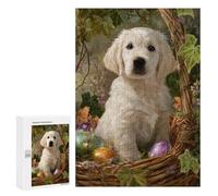 300 PCS Jigsaw Easter Basket with Cute Puppy-2 Jigsaw Puzzles for Adults Family Activities Help The Brain Exercise Deal As Gifts for The Whole Family 300 PCS