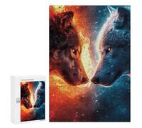 300 PCS Jigsaw Fire Vs. Ice Wolves Jigsaws for Adults Puzzle But Fun And Humorous Challenging To Complete Unique Birthday And Xmas Gifts 300 PCS
