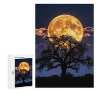 300 PCS Jigsaw Full Moon Rising Behind Tree Silhouette-1 Jigsaws for Adults Puzzle But Fun And Humorous Challenging To Complete Unique Birthday And Xmas Gifts 300 PCS