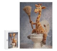 300 PCS Jigsaw Giraffe Cleaning Toilet with Broom Jigsaw Puzzles for Adults Family Activities Help The Brain Exercise Deal As Gifts for The Whole Family 300 PCS