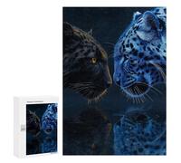 300 PCS Jigsaw Leopard Reflections Blue Vs Black Jigsaws for Adults Puzzle But Fun And Humorous Challenging To Complete Unique Birthday And Xmas Gifts 300 PCS