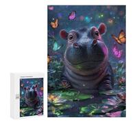 300 PCS Jigsaw Magical Hippo Pond with Butterflies Jigsaws for Adults Puzzle But Fun And Humorous Challenging To Complete Unique Birthday And Xmas Gifts 300 PCS