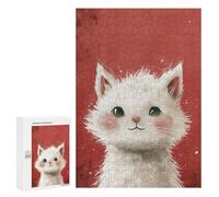 300 PCS Jigsaw Puzzle Adorable White Kitten Illustration Jigsaw for Teenagers Hand Speed Race Wishlist with Santa Claus Toys Educational Games 300 PCS