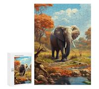 300 PCS Jigsaw Puzzle Elephant in Autumn Forest Jigsaw for Teenagers Hand Speed Race Wishlist with Santa Claus Toys Educational Games 300 PCS