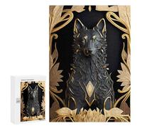 300 PCS Jigsaw Puzzle for Adults Ancient Black Golden Wolf Puzzles for Adults Brain Teaser Game Improve Memory Birthday And Unique Gifts 300 PCS