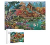 300 PCS Jigsaw Puzzle for Adults Autumn Cabin by The Waterfall Puzzle Puzzle for Adults Fun Games Staycation Kill Time Birthday And Unique Gifts 300 PCS