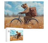 300 PCS Jigsaw Puzzle for Adults Bear Hipster on Bicycle Jigsaws for Adults Anti-Stress Toys A Work of Art Unique Gifts for Birthday And Christmas 300 PCS