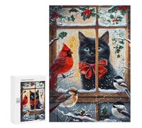 300 PCS Jigsaw Puzzle for Adults Black Cat & Birds Winter Window Adult Jigsaw Puzzle Brain Teaser Game Stress Reliever Unique Gifts for Birthday And Christmas 300 PCS