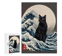 300 PCS Jigsaw Puzzle for Adults Black Cat Great Wave Adult Jigsaw Puzzle Brain Teaser Game Stress Reliever Unique Gifts for Birthday And Christmas 300 PCS