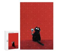 300 PCS Jigsaw Puzzle for Adults Black Cat with Wine Glass Minimalist Retro Jigsaws for Adults Anti-Stress Toys A Work of Art Unique Gifts for Birthday And Christmas 300 PCS