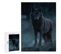 300 PCS Jigsaw Puzzle for Adults, Black Wolf with Blue Eyes Artwork, A Rewarding Pastime for Dedicated Jigsaw Fans, for Quiet Evenings