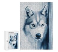 300 PCS Jigsaw Puzzle for Adults Blue Husky Portrait Puzzles for Adults Brain Teaser Game Improve Memory Birthday And Unique Gifts 300 PCS