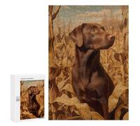 300 PCS Jigsaw Puzzle for Adults Chocolate Labrador in Cornfield Puzzles for Adults Brain Teaser Game Improve Memory Birthday And Unique Gifts 300 PCS