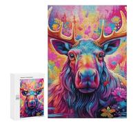 300 PCS Jigsaw Puzzle for Adults Colorful Moose Portrait-4 Puzzle for Adults Fun Games Staycation Kill Time Birthday And Unique Gifts 300 PCS
