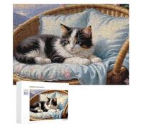 300 PCS Jigsaw Puzzle for Adults Cozy Cat Basket Scene Puzzle for Adults Fun Games Staycation Kill Time Birthday And Unique Gifts 300 PCS