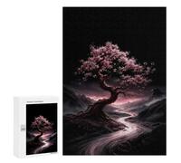 300 PCS Jigsaw Puzzle for Adults, Enchanted Cherry Blossom Tree by River Artwork, A Rewarding Pastime for Dedicated Jigsaw Fans, for Indoor Play