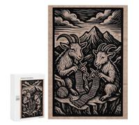 300 PCS Jigsaw Puzzle for Adults, Goats Knitting in The Mountains Art Artwork, A Relaxing Challenge for Adult Puzzle Enthusiasts, for Cosy Nights