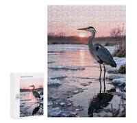 300 PCS Jigsaw Puzzle for Adults, Heron at Sunrise on Icy River Artwork, A Relaxing Challenge for Adult Puzzle Enthusiasts, for Cosy Nights