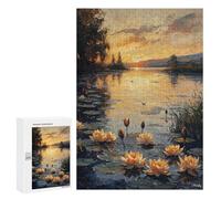 300 PCS Jigsaw Puzzle for Adults Impressionist Inspired Water Lilies at Sunset Adult Jigsaw Puzzle Brain Teaser Game Stress Reliever Unique Gifts for Birthday And Christmas 300 PCS