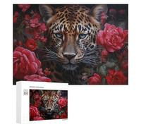 300 PCS Jigsaw Puzzle for Adults Leopard Amidst Red Roses Puzzle for Adults Fun Games Staycation Kill Time Birthday And Unique Gifts 300 PCS