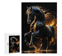 300 PCS Jigsaw Puzzle for Adults Majestic Star Black Horse with Golden Light Jigsaws for Adults Anti-Stress Toys A Work of Art Unique Gifts for Birthday And Christmas 300 PCS
