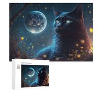 300 PCS Jigsaw Puzzle for Adults Mystical Night Cat with Moon Puzzle for Adults Fun Games Staycation Kill Time Birthday And Unique Gifts 300 PCS