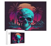 300 PCS Jigsaw Puzzle for Adults Neon Skull Sunset Palm Trees Puzzle for Adults Fun Games Staycation Kill Time Birthday And Unique Gifts 300 PCS