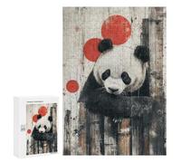 300 PCS Jigsaw Puzzle for Adults Panda with Red Circles Panda Rustic Wall Art Adult Jigsaw Puzzle Brain Teaser Game Stress Reliever Unique Gifts for Birthday And Christmas 300 PCS