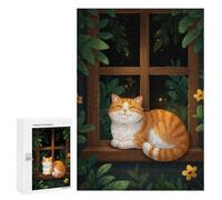 300 PCS Jigsaw Puzzle for Adults Smiling Cat on Window Sill Adult Jigsaw Puzzle Brain Teaser Game Stress Reliever Unique Gifts for Birthday And Christmas 300 PCS