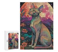 300 PCS Jigsaw Puzzle for Adults Sphynx Cat Under The Moon Adult Jigsaw Puzzle Brain Teaser Game Stress Reliever Unique Gifts for Birthday And Christmas 300 PCS