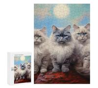 300 PCS Jigsaw Puzzle for Adults, Three Ragdoll Cats Artwork, A Rewarding Pastime for Dedicated Jigsaw Fans, for Quiet Evenings
