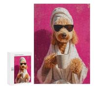 300 PCS Jigsaw Puzzle for Teenagers Chill Poodle with Coffee Mug -1 Jigsaw Puzzles for Adults Analysis And Logic Every Piece Is Unique - Brainteaser Family Games 300 PCS