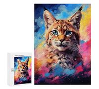 300 PCS Jigsaw Puzzle for Teenagers Colorful Bobcat Portrait Jigsaw Puzzles for Adults Analysis And Logic Every Piece Is Unique - Brainteaser Family Games 300 PCS