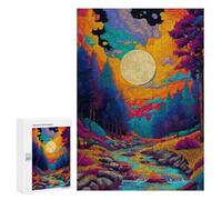 300 PCS Jigsaw Puzzle for Teenagers Colorful Forest Stream Sunset Adult Jigsaw Puzzles Staycation Kill Time Every Piece Is Unique - Great Gift for Gaming 300 PCS