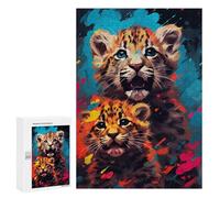 300 PCS Jigsaw Puzzle for Teenagers Colorful Leopard Cubs Art Print Jigsaws for Adults Puzzle Difficult Challenge Fun Activities at Home Great Gift for Gaming 300 PCS