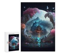 300 PCS Jigsaw Puzzle for Teenagers Fantasy Asian Landscape with Temple Jigsaws for Adults Puzzle Difficult Challenge Fun Activities at Home Great Gift for Gaming 300 PCS