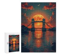 300 PCS Jigsaw Puzzle for Teenagers London Bridge Sunset Reflections Jigsaw Puzzles for Adults Analysis And Logic Every Piece Is Unique - Brainteaser Family Games 300 PCS