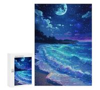 300 PCS Jigsaw Puzzle for Teenagers Magical Night Beach Scene Jigsaw Puzzles for Adults Analysis And Logic Every Piece Is Unique - Brainteaser Family Games 300 PCS